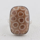 Natural Fossil Coral Handmade Silver Ring 925 Sterling Silver Ring