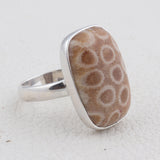 Natural Fossil Coral Handmade Silver Ring 925 Sterling Silver Ring