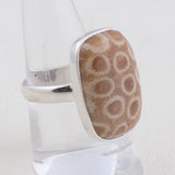 Natural Fossil Coral Handmade Silver Ring 925 Sterling Silver Ring