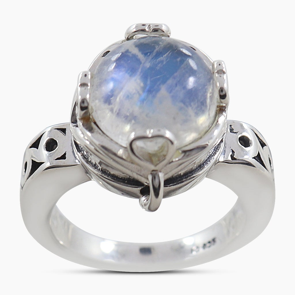 Rainbow Moonstone Silver Rings