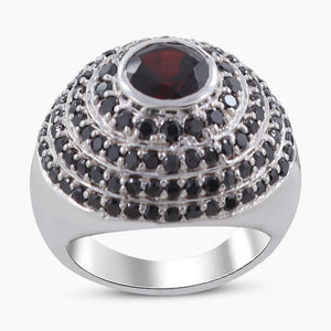 Garnet & Black Onyx Silver Rings