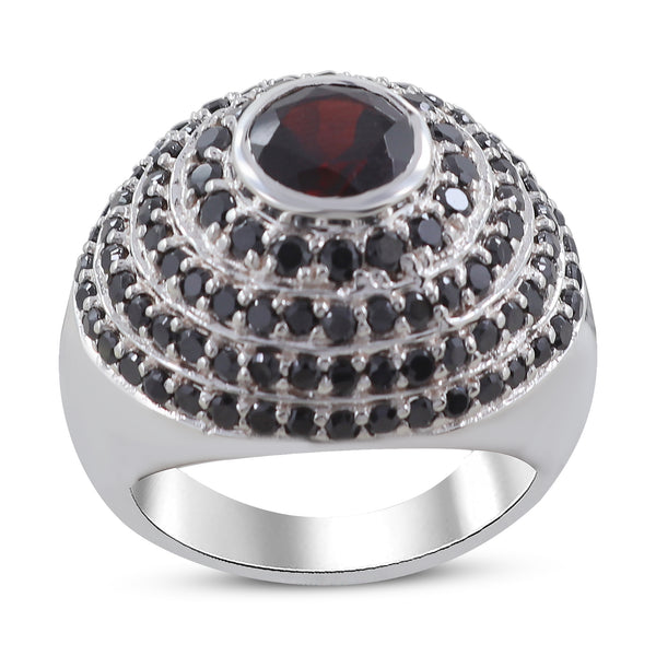 Garnet & Black Onyx  Gemstone Sterling Silver Ring Jewelry