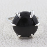 Black Onyx Round Ring-925 Solid Silver Ring