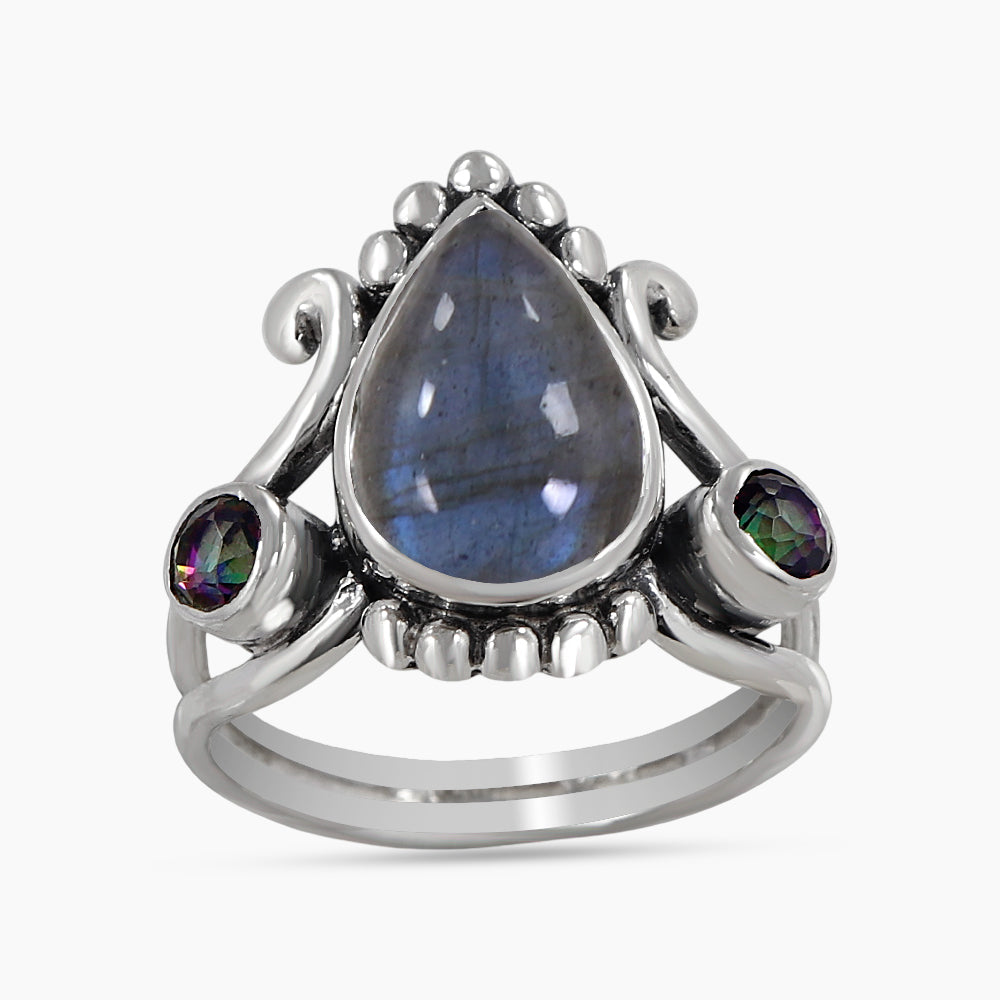 Rainbow Moonstone Silver Rings