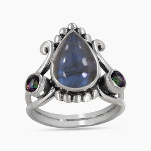 Rainbow Moonstone Silver Rings