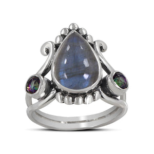 Rainbow Moonstone Silver Rings