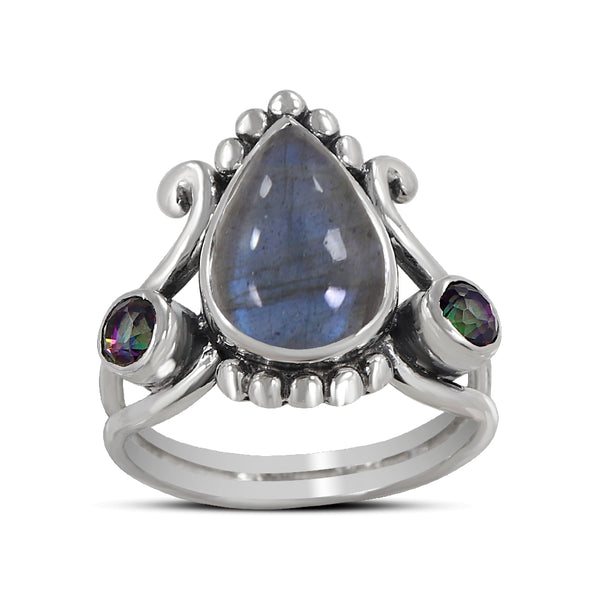 Rainbow Moonstone Silver Rings