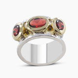 Two Tone Garnet Silver Rings