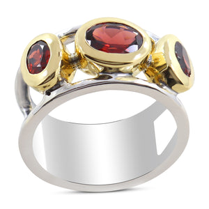 Two Tone Garnet Silver Rings