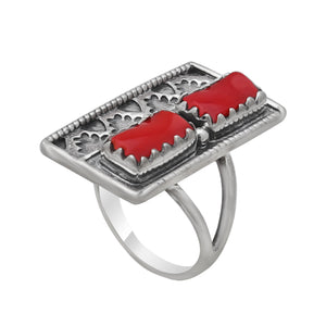 925 Sterling Silver Red Coral Ring