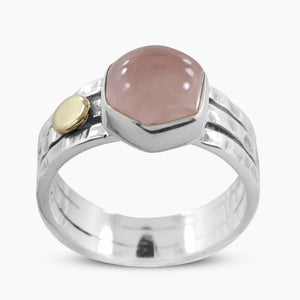 Rose Quartz Hexagon Cut Silver Rings