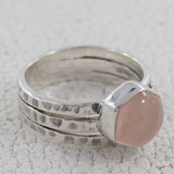 Natural Hexagon Cut Rose Quartz Sterling Silver Ring Jewelry