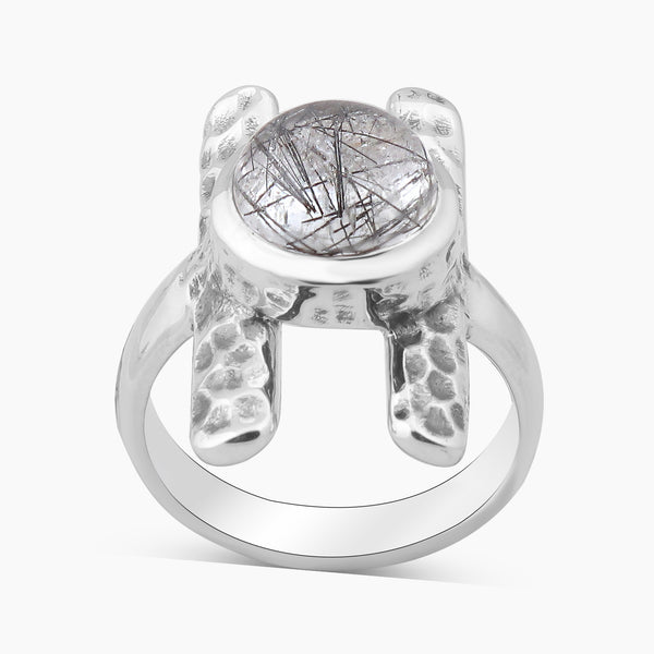 925 Silver Black Rutile Quartz Rings