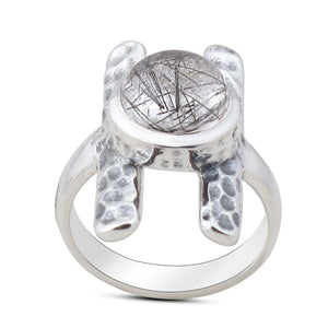 925 Silver Black Rutile Quartz Ring