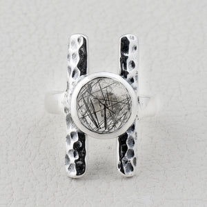 925 Silver Black Rutile Quartz Ring