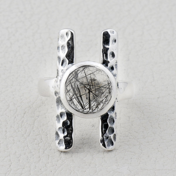 925 Silver Black Rutile Quartz Ring