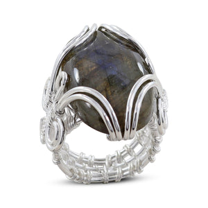 Natural Labradorite Sterling Silver Wire Wrapper Ring