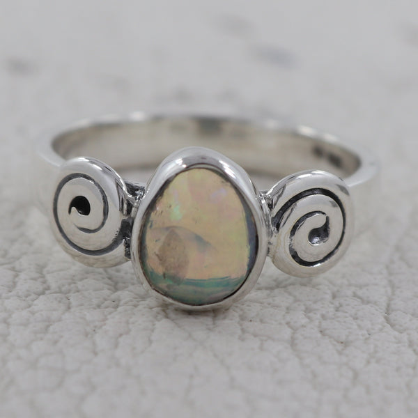 Natural Ethiopian Opal Silver Rings