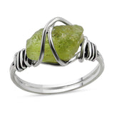 Rough Peridot Wire Wrapped Ring in 925 Sterling Silver