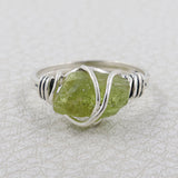 Rough Peridot Wire Wrapped Ring in 925 Sterling Silver