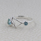 Sterling Silver Unique Geometric Ring with Blue Topaz