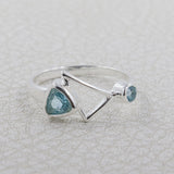 Sterling Silver Unique Geometric Ring with Blue Topaz