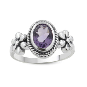 Purple Amethyst 925 Sterling Silver Flower Rings