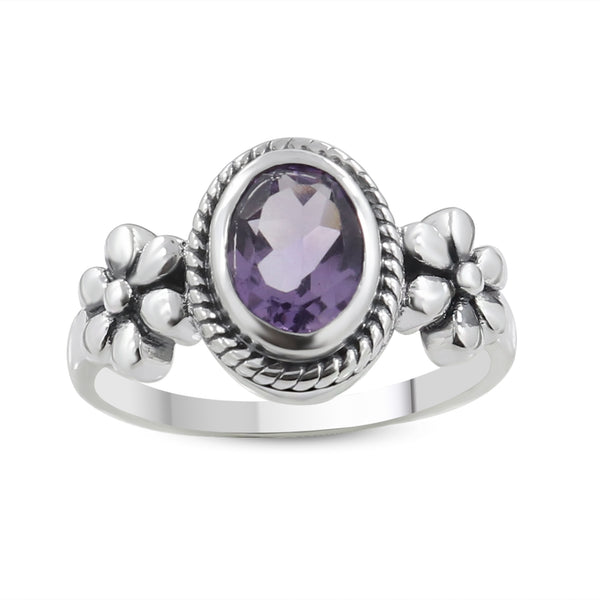 Purple Amethyst 925 Sterling Silver Flower Rings