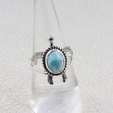 Turtle Ring with Larimar 925 Sterling Silver Nautical Beach