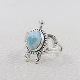 Turtle Ring with Larimar 925 Sterling Silver Nautical Beach