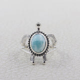 Turtle Ring with Larimar 925 Sterling Silver Nautical Beach