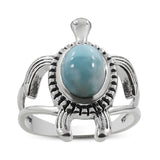 Turtle Ring with Larimar 925 Sterling Silver Nautical Beach