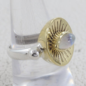 Marquise Rainbow Moonstone Silver Ring With Gold Plating