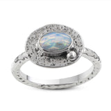 925 Sterling Silver Textured Genuine Ethiopian Opal Ring