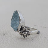 Natural Aquamarine Silver Ring