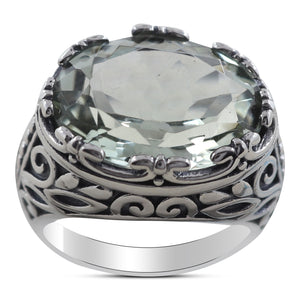 Natural Green Amethyst Silver Ring