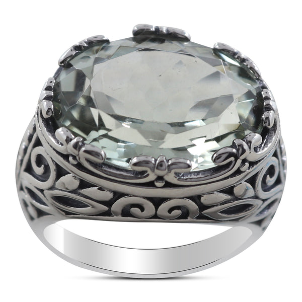 Natural Green Amethyst Silver Ring