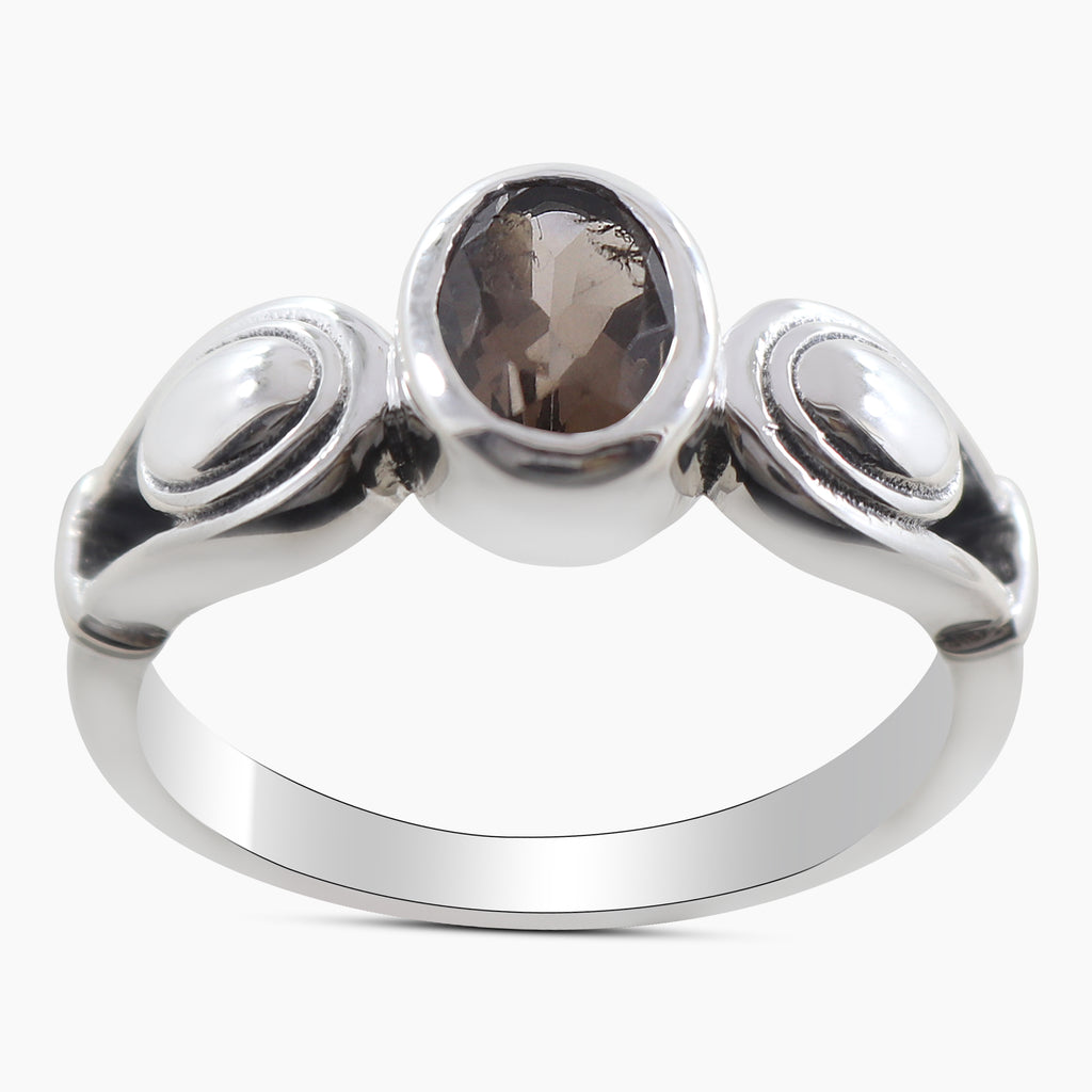 Natural Smokey Quartz Silver Rings