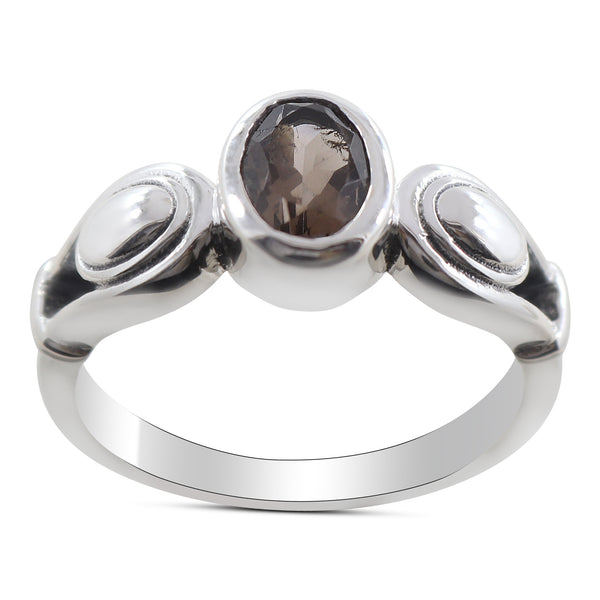 Natural Smokey Quartz Silver Rings