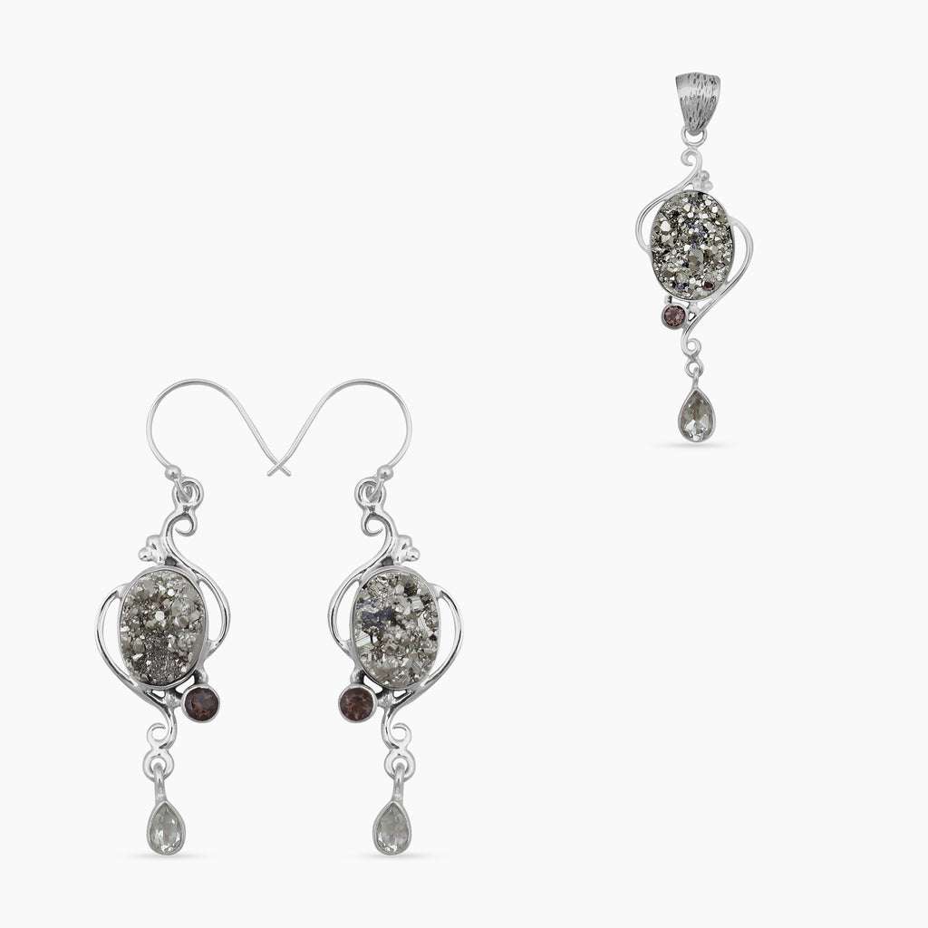Pyrite Druzy Jewelry Sets
