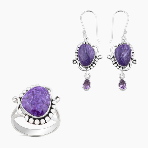 925 Sterling Silver Charoite Jewelry Sets