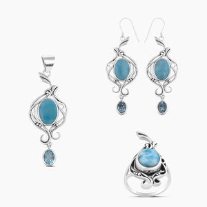 925 Sterling Silver Larimar Jewelry Sets