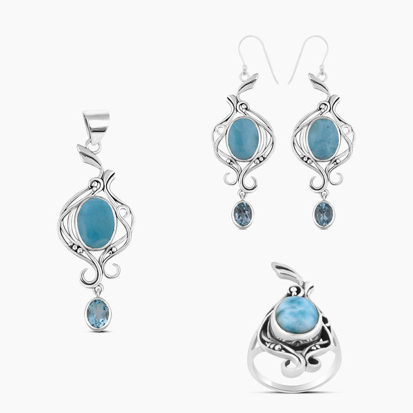 925 Sterling Silver Larimar Jewelry Sets