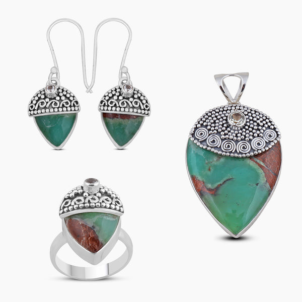 Chrysoprase Gemstone 925 Sterling Silver Jewelry Sets