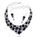 Natural Sapphire Rough Necklace with Earrings Silver Necklace Set