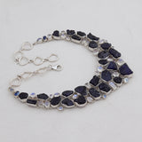 Natural Sapphire Rough Necklace with Earrings Silver Necklace Set