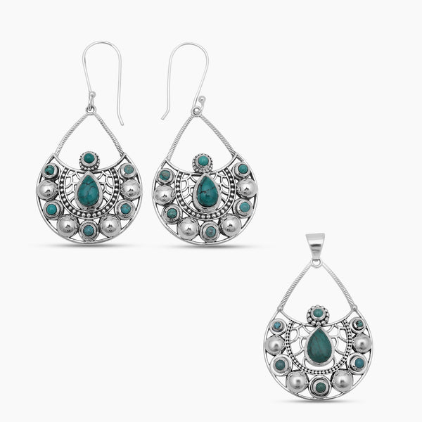 925 Sterling Silver Tibetan Turquoise Jewelry Sets