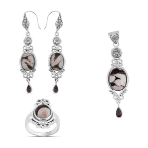 Peanut Wood Jasper Silver Jewelry Set