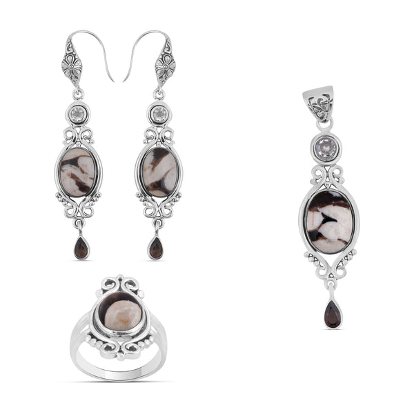 Peanut Wood Jasper Silver Jewelry Set