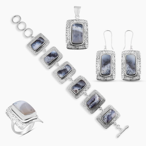Dendritic Opal Silver Jewelry Sets